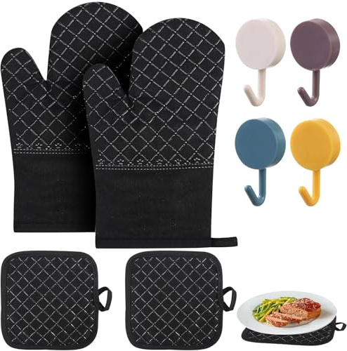 Gant de Four, yisight Gants De Four & Maniques Lot De 2, Gant résistant à la Chaleur, Résistant à la Chaleur 260℃, pour Cuisiner, Griller, Rôtir et Four