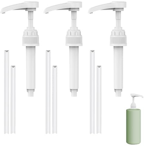Jizxol Lot de 3 pompes doseuses pour Nutrition Vital Drink Zerop, pompe doseuse de 1 l de sirop, tête de pompe à shampooing réutilisable, avec 3 tuyaux longs et 3 tuyaux courts pour bouteilles de 500
