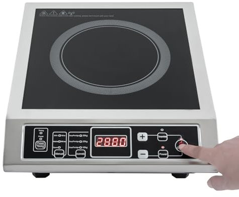 Professional Induktionskochfeld, 3500W Induktionskochplatte mit Timer und Isolierfunktion, 8 Leistungsstufen, 50 KG Tragkraft, Edelstahl Einzelinduktionskochfeld
