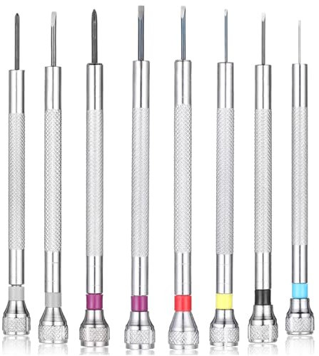 BOHUIZ Juego de 8 destornilladores de relojero, 0.6/0.8/1.0/1.2/1.4/1.6 mm, destornilladores de gafas, herramienta de precisión para reparación de relojes y gafas