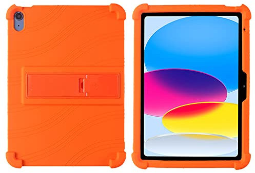 Funda de silicona para iPad (A16) de 11ª/10ª generación 2025/2022 (11/10.9 pulgadas) – Funda protectora de silicona suave a prueba de golpes con soporte ajustable de policarbonato (naranja)