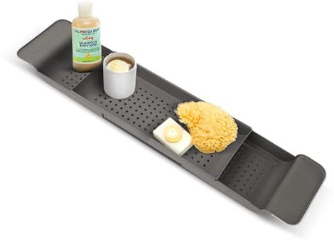 Bathtub Trays Bathroom Rack Shelf Retractable Bathroom Accessories Adjustable Bath Table For Place Candles Wine Glass Book Phone Pad Holder (Black)
