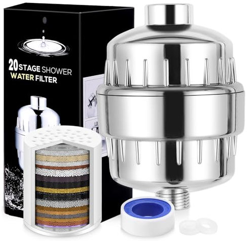 20 Stage Shower Filter Laicky Shower Head Filter, Hard Water Filter, Skin and Hair More Healthier, Remove Chlorine Heavy Metals and Other Sediments, Vitamin C Water Softener Reduces Dry Itchy Skin