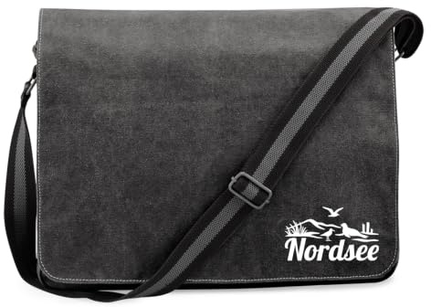 Huuraa Umhängetasche Nordsee Strandmotiv Geschenk | Messenger Bag mit Schultergurt 14 Liter Schultertasche Canvas Laptoptasche Geschenkidee Crossbody Tasche