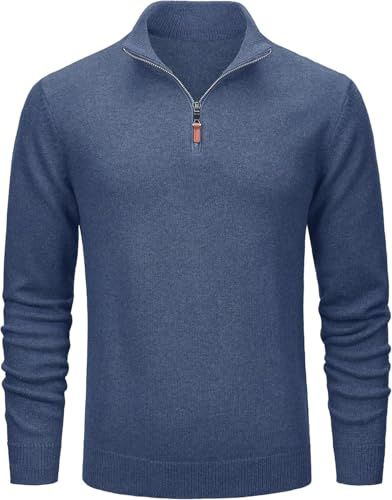 MAGCOMSEN Pulli Herren Sweatshirt Half Zip Strickpullover Warm Arbeitspullover Männer Langarmshirt für Dating, Alltag, Denimblau, L