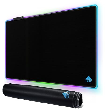 Cacoy RGB Gaming Mauspad, 800x500 mm Großes erweitertes Computer-Mauspad mit 9 LED-Beleuchtungsmodi, Wasserdichter Stoffoberfläche, Rutschfeste Gummiunterseite Mousepad für PC Laptop&Tastatur, Schwarz