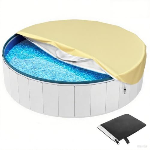 Poolabdeckung Rund 420D Oxford Material | Sommer & Winterplane Pool | UV-resistente Solarplane Abdeckplane für wasserdicht und staubdicht für Runde Schwimmbecken,Beige,366cmx20cm