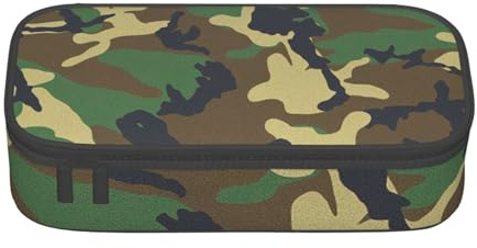 KLJnmbb Federmäppchen mit Militär-Camouflage-Muster, 21,6 x 5,1 x 9,4 cm, funktionale Aufbewahrungstasche für Bürobedarf, Grün