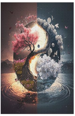 Art Cerisier Japonais Puzzles en Bois, De Décompression Puzzle, pour Adultes Enfants 1000 Pièces Jouets De Décompression 78×53cm