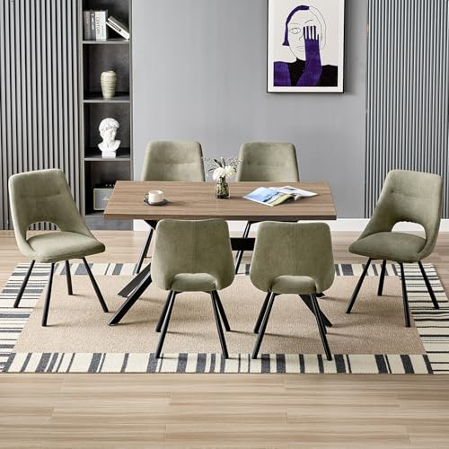 LEWE Essgruppen Rechteckig Esstisch aus Holz mit 6 Drehbare Stühlen | 140 x 80cm Esstisch mit Gepolsterte Esszimmerstühle, Drehbar 360°,Breitere Sitzfläche, für Küche Esszimmer und Wohnzimmer