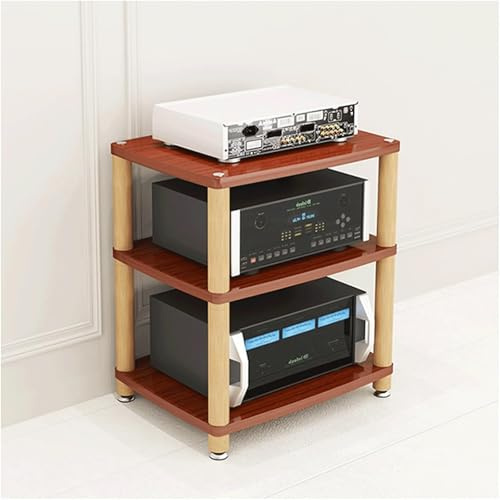 DUddTTW Audio-Rack, 2/3/4-stufiges Stereo-Rack, Audio-Geräte-Rack, Holz-Audio-Rack-Schrank, AV-Schrank, langlebige Edelstahlfüße, HiFi-Rack(Bruin,3 Tier)