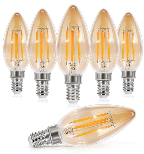 Dehobo Glühbirne E14 LED, LED Lampen 4W E14 LED Warmweiss, 6 Stück | E14 Glühbirne 2700K 380 Lumen, LED Glühbirne E14 Vintage, LED E14 Filament Glühbirnen, LED Birne 360°AW, Nicht Dimmbar