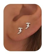 PRTGL Pendientes de Tuerca Plana para Mujer - Chapada en Oro de 14K o en Oro Blanco de Pendientes para Cartílago y Ear Stack,tiburón martillo, dragón, bota vaquera, sóftbol.