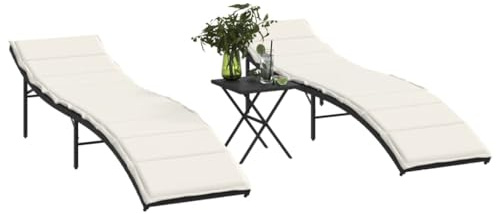 Teenpull Sonnenliegen 2er Set, Schwarz Poly Rattan, verstellbar, 55x199x50 cm, mit Beistelltisch, UV-beständig, für Garten, Terrasse, Poolbereich
