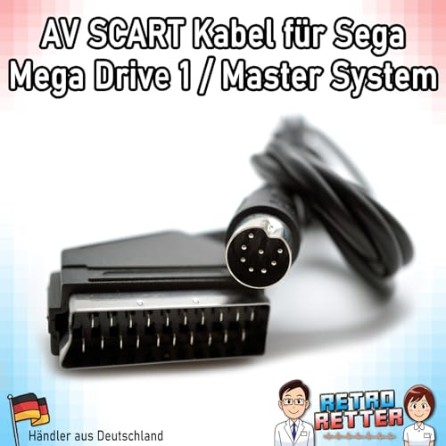 RetroRetter AV Scart Kabel für Mega Drive 1 / Master System 1 MD1 TV AV Scart Video Kabel Chinch Anschluss