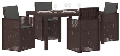 vidaXL Garten Essgruppe mit Kissen 5 pcs Braun und Anthrazit PP, Moderne, wetterfeste, UV-beständige, stylische Gartenmöbel, Essgruppe für die Terrasse, langlebige Sitze