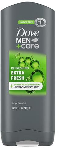DOVE Men + Care Body Wash and Face for Fresh, Healthy-Feeling Skin Extra Fresh Cleanser That Effectively Washes Away Bacteria While Nourishing Your 13.5 oz