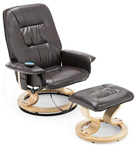 More4Homes TUSCANY BONDED LEATHER SWIVEL RECLINER MASSAGE CHAIR w FOOT STOOL ARMCHAIR 8 MOTOR MASSAGE UNIT BUILT IN (Brown)