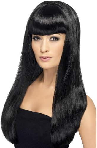 Smiffys Babelicious Perücke, Schwarz, Lang, Glatt mit Pony