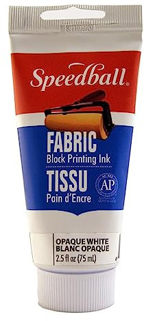 Speedball Fabric Block Printing Ink, 2.5 FL OZ, Opaque White Tinta de impresión de Bloques de Tela, Blanco Mate, 2.5 oz