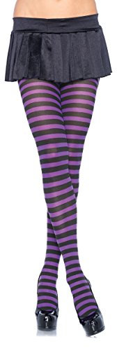 LEG AVENUE Damen Stripe Leggings, Schwarz/Lila, Einheitsgröße EU