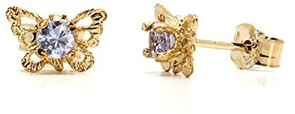 9ct Gold Lilac CZ Filigree Butterfly Stud Earrings