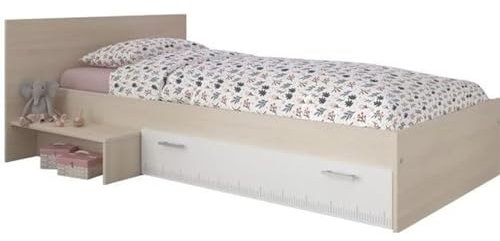 Parisot 2498LITM LUCAS Lit 90x190cm Panneaux de particules Acacia Clair/Blanc 193 x 121 x 67 cm