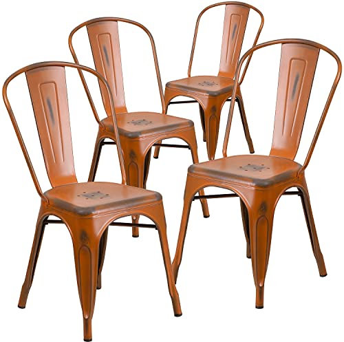 Flash Furniture Blake Stapelstuhl, kommerzielle Qualität, Metall, für drinnen und draußen, Orange, 4 Stück