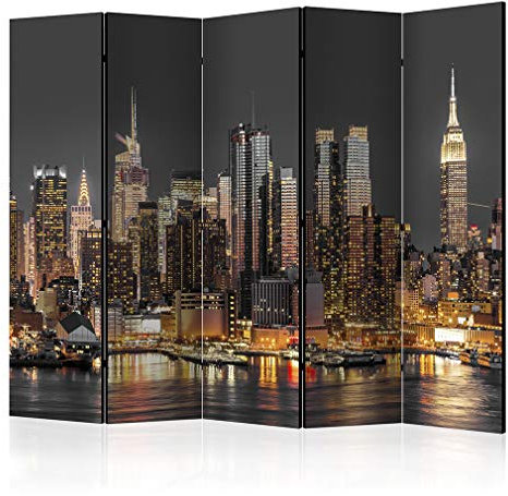 decomonkey Paravent Raumteiler Innen New York 225x172 cm 5 Teilig Einseitig Room Divider Wall Raumteiler Stehend Trennwand Sichtschutz Spanische Wand Sichtschutzwand Wohnzimmer Holz Wolkenkratzer