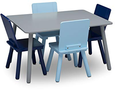 Delta Children Kids Table and Chair Set (4 Chairs Included), Grey/Blue