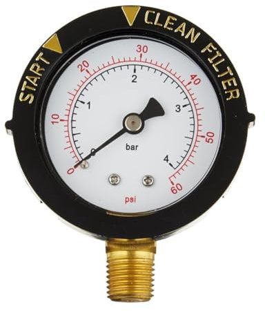Flcivsh 190058 Manómetro de 0-60 PSI, Medidor de Presión de Agua con Filtro de y Limpieza con Piscina de Montaje Inferior NPT de 1/4 Pulgada