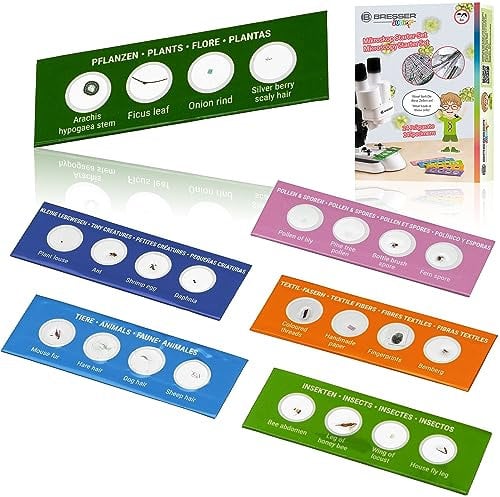 Bresser Junior Mikroskop Experimentier-Set mit 24 Dauerpräparaten zu Tieren, Pflanzen, Insekten, Fasern und Pollen