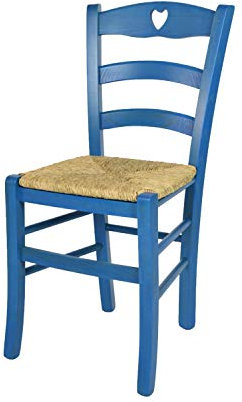 t m c s Tommychairs - Stuhl Cuore für Küche und Esszimmer, Robuste Struktur aus Buchenholz, in Anilinfarbe Blau lackiert und Sitzfläche aus Stroh