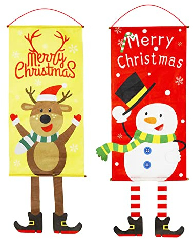 Weihnachten Hängende Flagge,ZUZER 2pcs Tür Banner Weihnachten Hänge Flagge Weihnachtsschmuck für Holiday Party Wand Ornamente (1)
