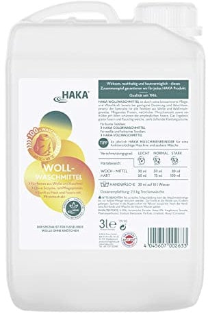 HAKA Wollwaschmittel, für 100 Waschgänge, flüssig Waschmittel für Wolle, Kaschmir, 3 l Kanister