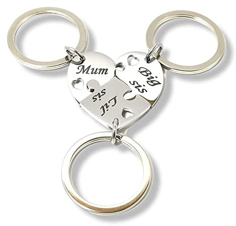 GIFTETCH Personalised Stainless Steel 3 in 1 Heart Jigsaw Puzzle Interlocking Keyring.