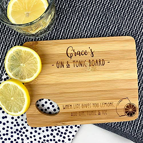 eBuyGB Personalised Wooden Gin & Tonic Chopping Board Gift, Rectangle Serving Board, Laser Engraved Chopping Block