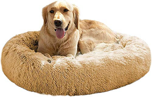 Mirkoo Dog Beds, Calming Dog Bed for Small/Medium/Large Dogs, Faux Fur Fluffy Donut Cuddler, Anti-Anxiety Round Beds Up to 11/15/24/45kg