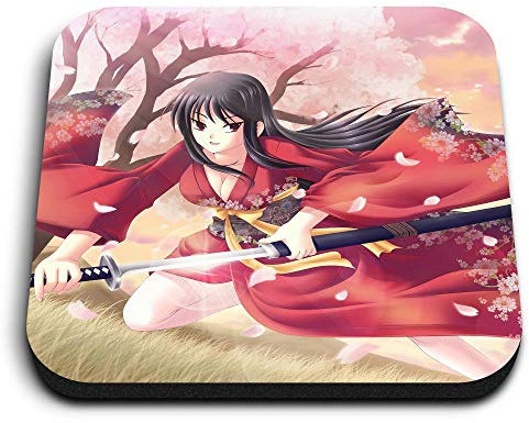 1 x Square MDF Fridge Magnet - Samurai Anime Girl Japanese 2815