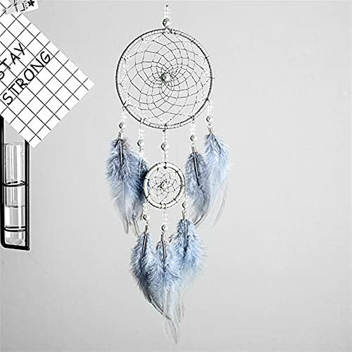 TYUTYU Dreamcatcher Original Silbergrau Traumfänger 2 Ring Feder Hängende Kunst Bestie Freunde Kreative