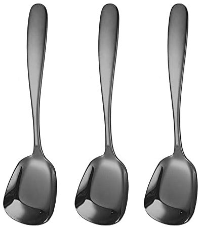Set di 3 cucchiaini da zuppa, cucchiaini quadrati da portata medi, in acciaio inox, per caffè, tè, gelato (nero)