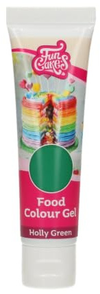 FunCakes Food Colour Gel Holly Green: Highly Concentrated Food Colouring for Batter, Cream, Fondant, Marzipan, Dough. Single Drips to Create Vibrant Colours. Halal. 30 g.