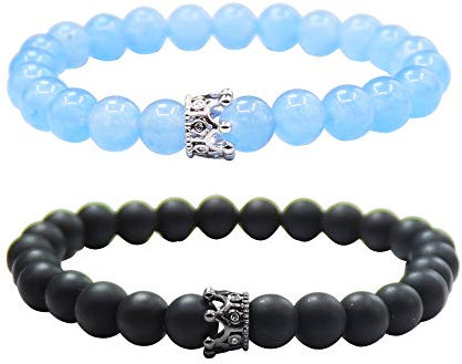 UEUC King&Queen Crown Distance Paar Armbänder His Hers Schwarz Matt Achat 8mm Perlen Armband(77)