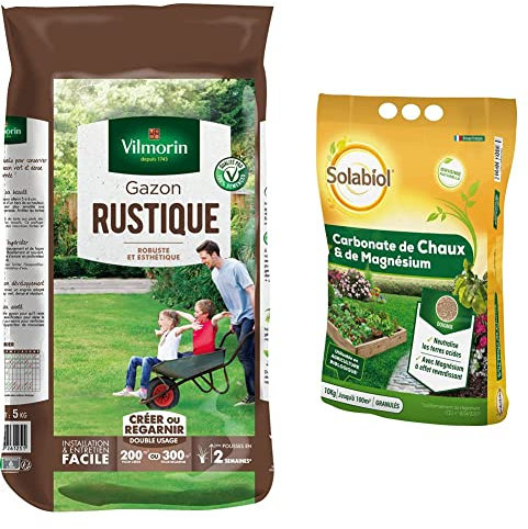 Vilmorin 4460416 Gazon Rustique, Vert, 5 kg & SOLABIOL SOCHAUX10 Carbonate De Chaux Et De Magnésium 10kg, Efficace
