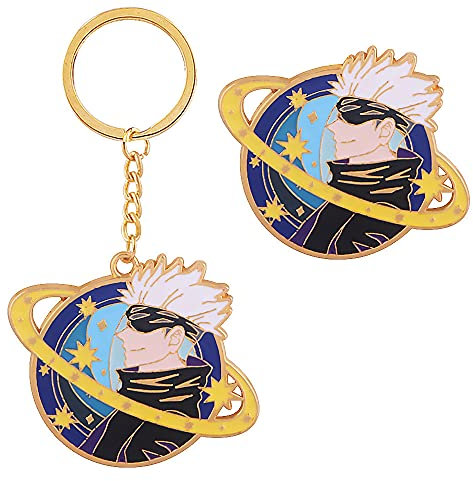 ROSETOR 2 Stück Jujutsu-Kaisen Gojo Satoru Schlüsselanhänger und Brosche Anime Periphere Puppe Anhänger Schlüsselanhänger Charms (STYLE6)