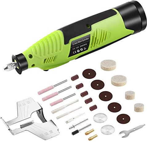 NEWSTYP Kit de afilador de motosierra inalámbrico, juego de herramientas de afilar sierra de cadena eléctrica de 55 W, archivo de afilar cuchillas eléctricas alimentado por pilas viene con 6 ruedas