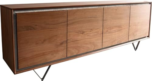 Kommode Stonegrace Akazie Braun Steinfurnier 200 cm 4 Türen V-Fuß Schwarz | Sideboard
