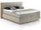 Mivano Levana Boxspringbett mit Sockel aus Eiche, 7-Zonen-Federkern, Matratzen H3/H4 + Topper Premium, Chenille, Beige, Liegefläche 180 x 200 cm