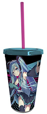ABYSTYLE Hatsune Miku 16 Oz. Plastic Acrylic Tumbler Carnival Cup With Reusable Straw & Leakproof Lid BPA-Free Anime Manga Drinkware Home & Kitchen Essentials Gift
