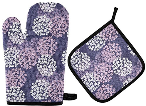 ZZXXB Purple Flowers Oven Mitts and Pot Holders Set of 2 Heat Resistant Non-Slip Kitchen Gloves for Cooking Baking Barbecue Grilling